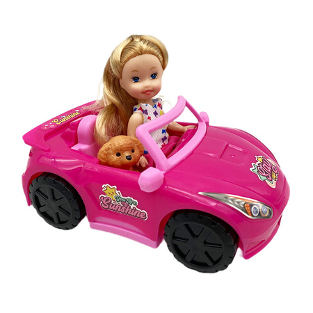 Auto kabriolet różowy z lalką i pieskiem zestaw mini lalka 