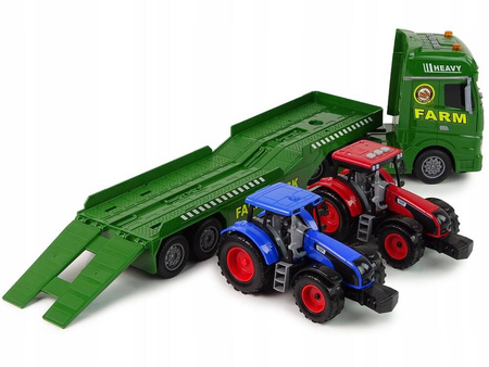 ZESTAW FARMERA AUTO CIĘŻARÓWKA ZIELONA LAWETA TRAKTOR ŚWIATŁO DŹWIĘK