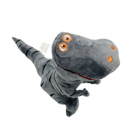 Pluszowy dinozaur T-rex w paski uśmiechnięty przytulanka dla dzieci 21 cm