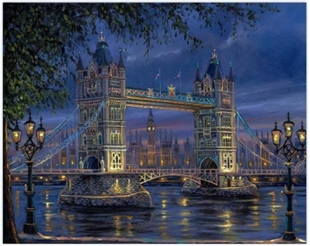 DIAMENTOWA MOZAIKA HAFT DIAMENTOWY LONDYN NOCĄ MOST TOWER BRIDGE
