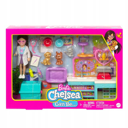 Lalka Barbie Chelsea zestaw Weterynarz HGT12