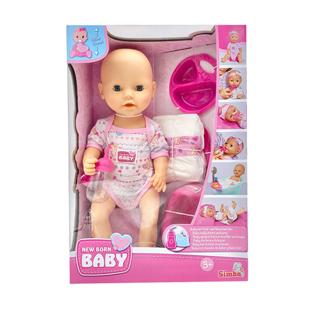 Lalka New Born bobas sikający z butelką do karmienia smoczkiem nocnikiem