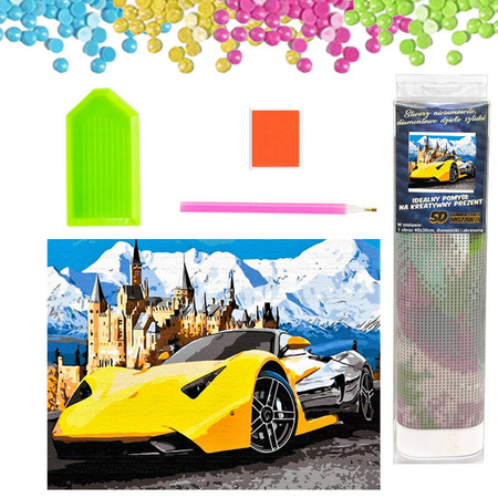 DIAMENTOWA MOZAIKA HAFT DIAMENTOWY ŻÓŁTE AUTO SPORTOWE LAMBORGHINI 30X40