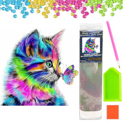 DIAMENTOWA MOZAIKA Haft 5D Kot kolorowy i motyl