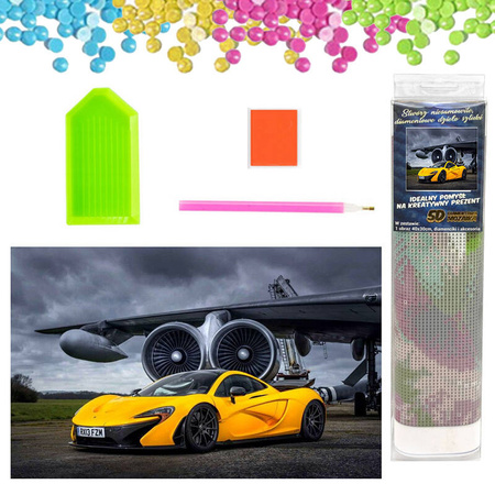 DIAMENTOWA MOZAIKA HAFT DIAMENTOWY ŻÓŁTE AUTO SPORTOWE MCLAREN P1 LOTNISKO
