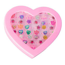 Pierścionki w sercu 36szt. Biżuteria dla dziewczynki kolorowe